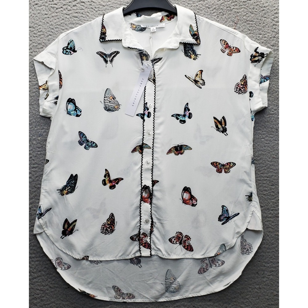 Jane + Delancey Top Womens Small Multi Butterfly Print High-Low Hem Button Front